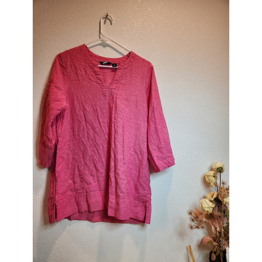 Lands’ End Linen Viscose Tunic Top Pink 3/4 Sleeve Pullover Blouse Small
